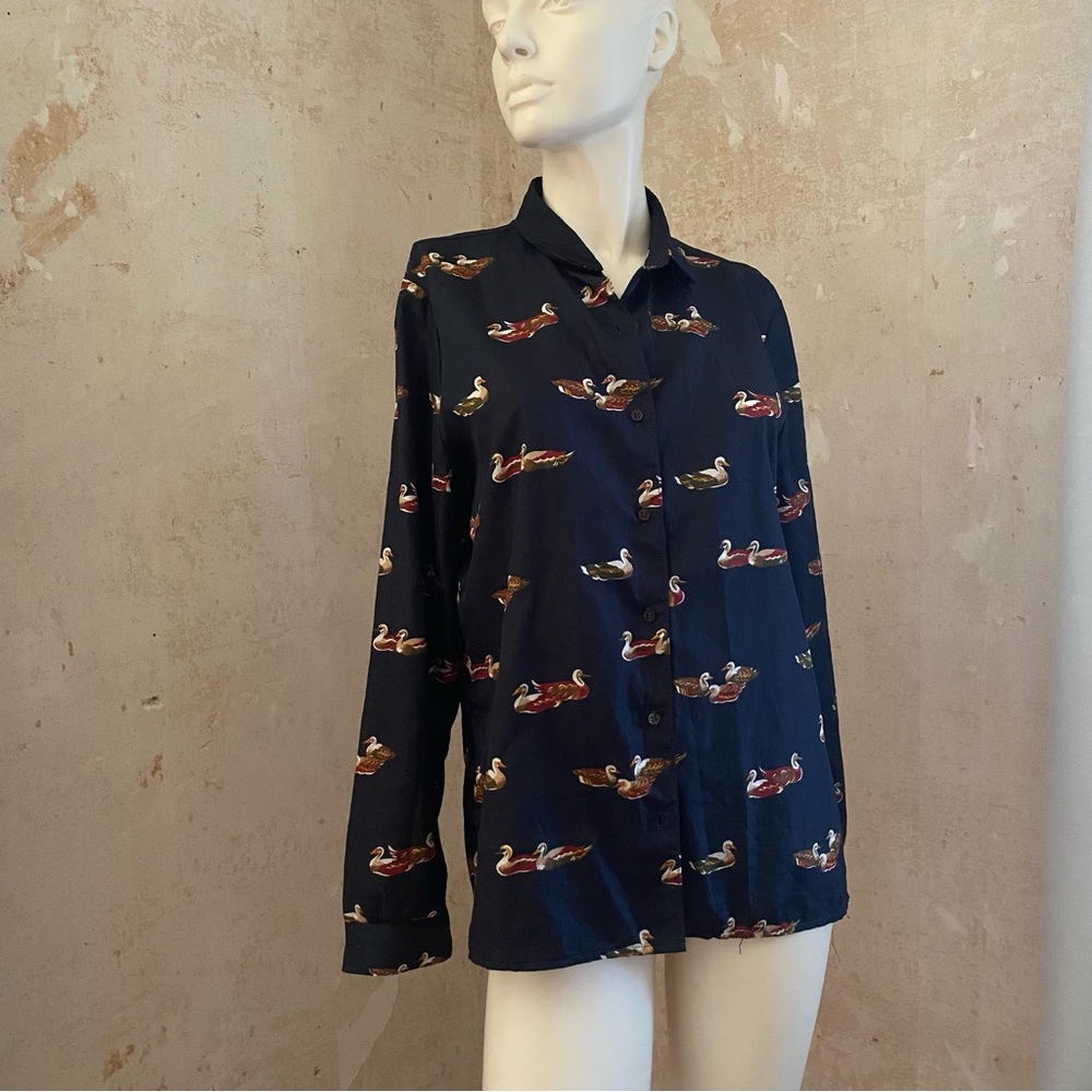 Vintage Silk Button Down Ducks Duck Shirt Blouse